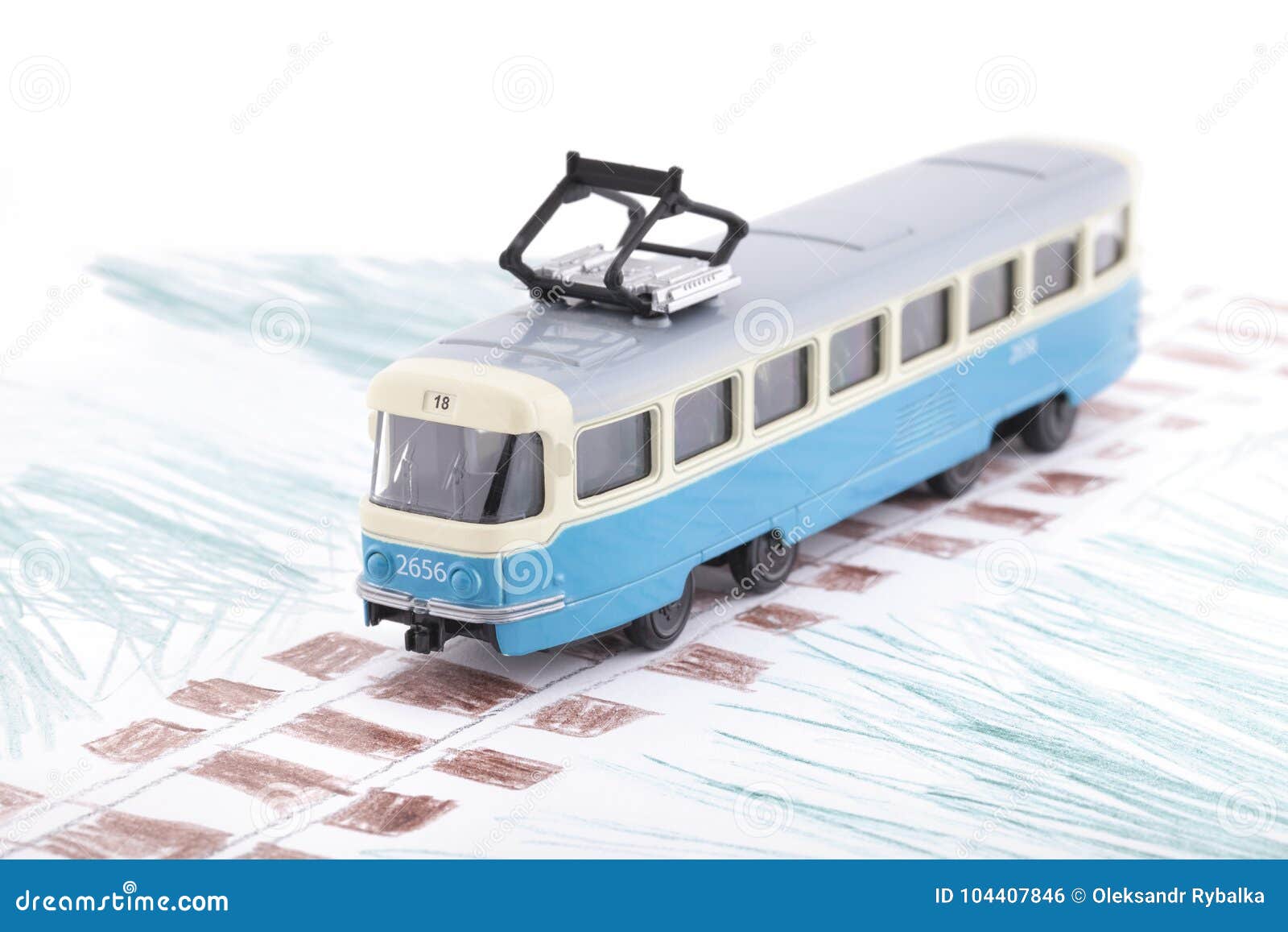 Giochi Il Tram in Blu Sul Disegno Del Bambino, Trasporto Pubblico