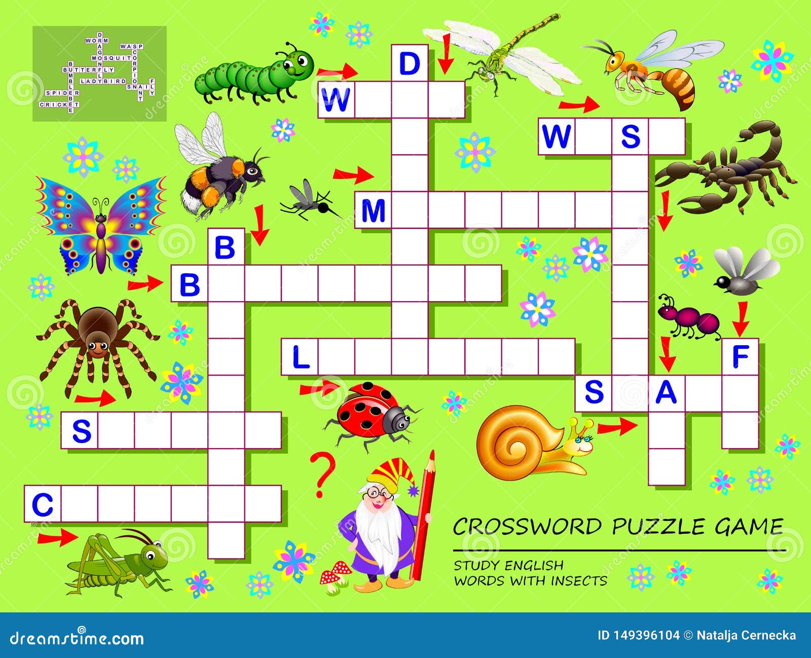 Gioco Di Cruciverba Per I Bambini Con Gli Insetti Svegli Pagina Educativa Per I Bambini Per Le Parole Di Inglese Di Studio Illustrazione Vettoriale Illustrazione Di Esercitazione Crossword