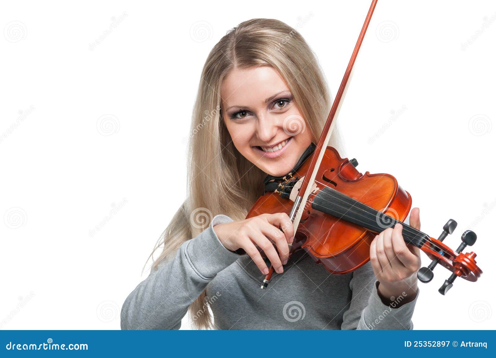 Giovane Ragazza Sorridente Che Gioca Il Violino Immagine Stock