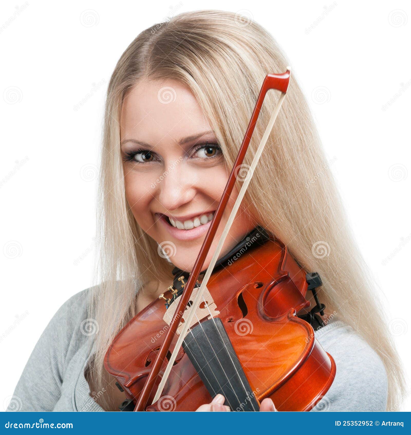 Giovane Ragazza Sorridente Che Gioca Il Violino Fotografia Stock