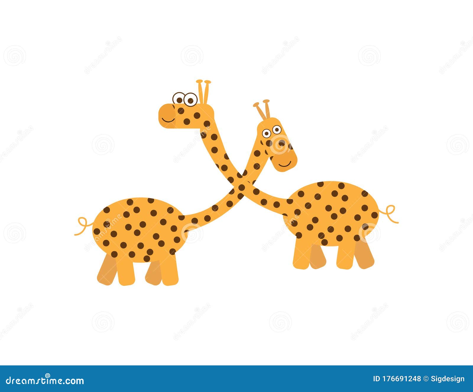 Two Cute Orange Cartoon Giraffes with Brown Dots Stock Vector