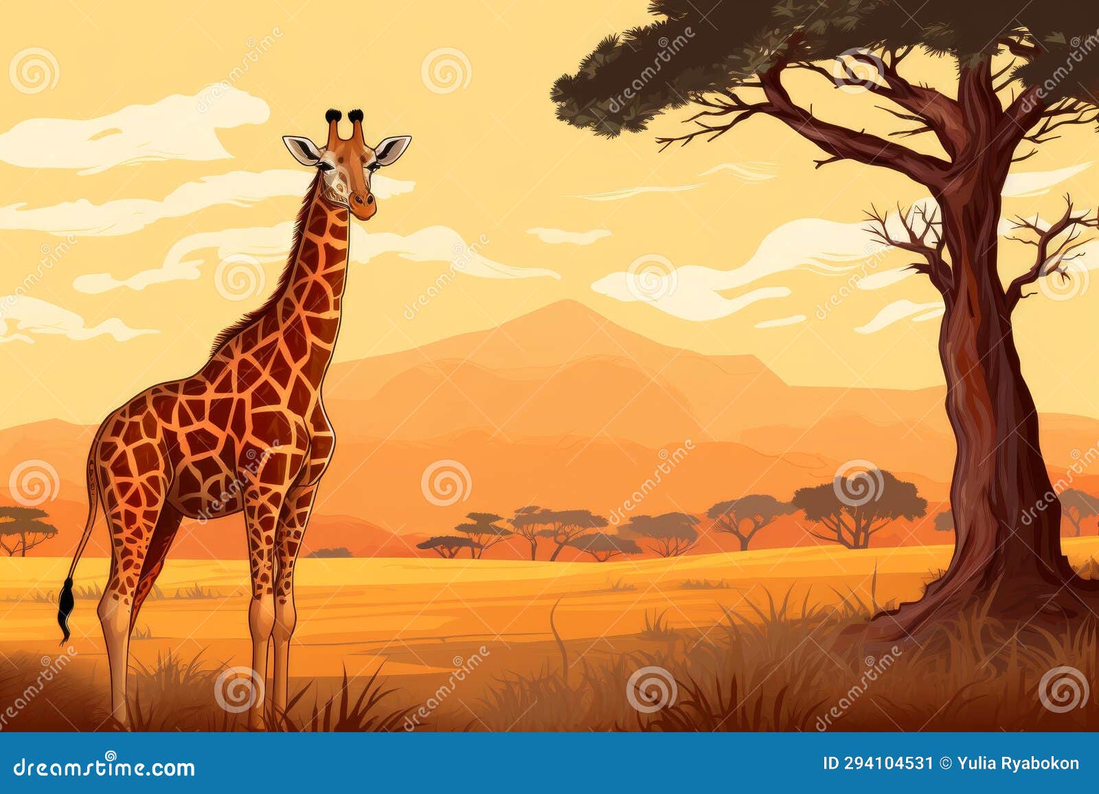 Giraffe In The African Savanna Stock Photography | CartoonDealer.com