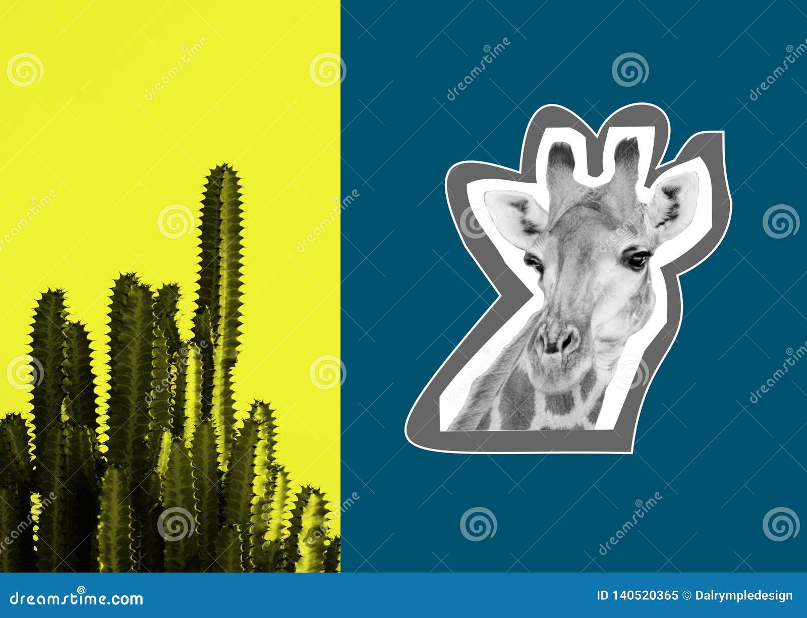 Giraffe and cacti abstract stock image. Image of cactus - 140520365