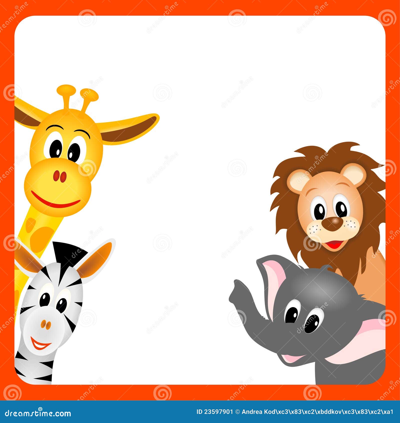 Giraffe, Elephant, Zebra and Lion Stock Vector - Illustration of feline,  border: 23597901