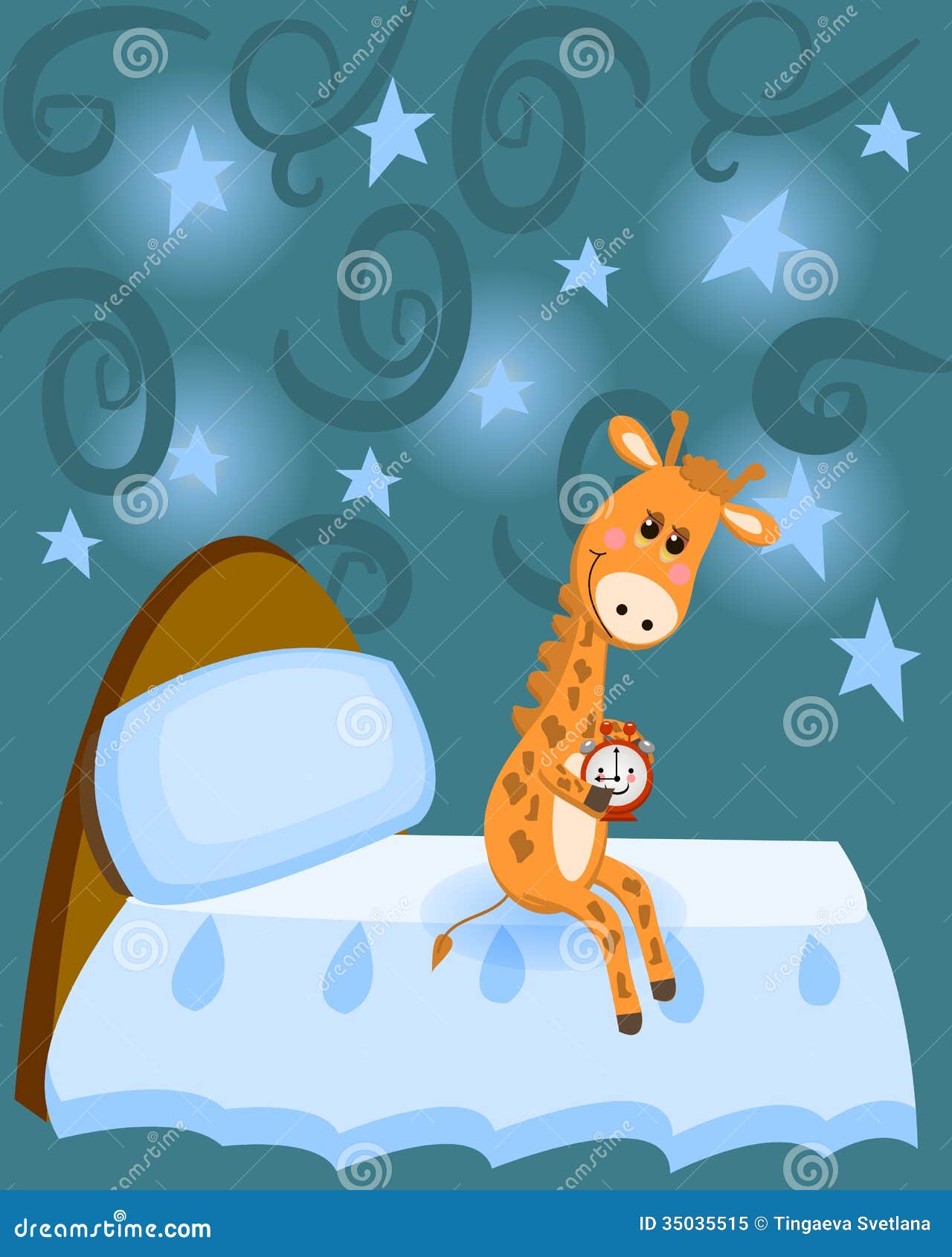 Giraffe Sleep At Night Coloring Page Cartoon Vector | CartoonDealer.com