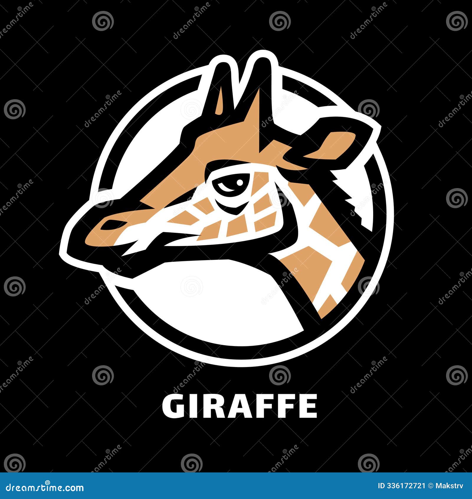 giraffe head logo,  on a dark background.