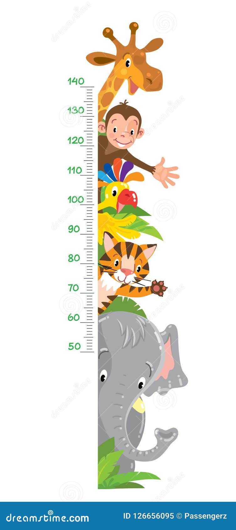 giraffe, monkey, tiger. meter wall or height chart