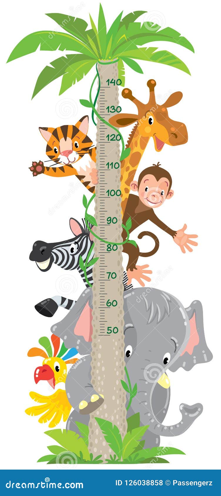 Giraffe, Monkey, Tiger. Meter Wall or Height Chart Stock Vector -  Illustration of girl, kids: 126038858