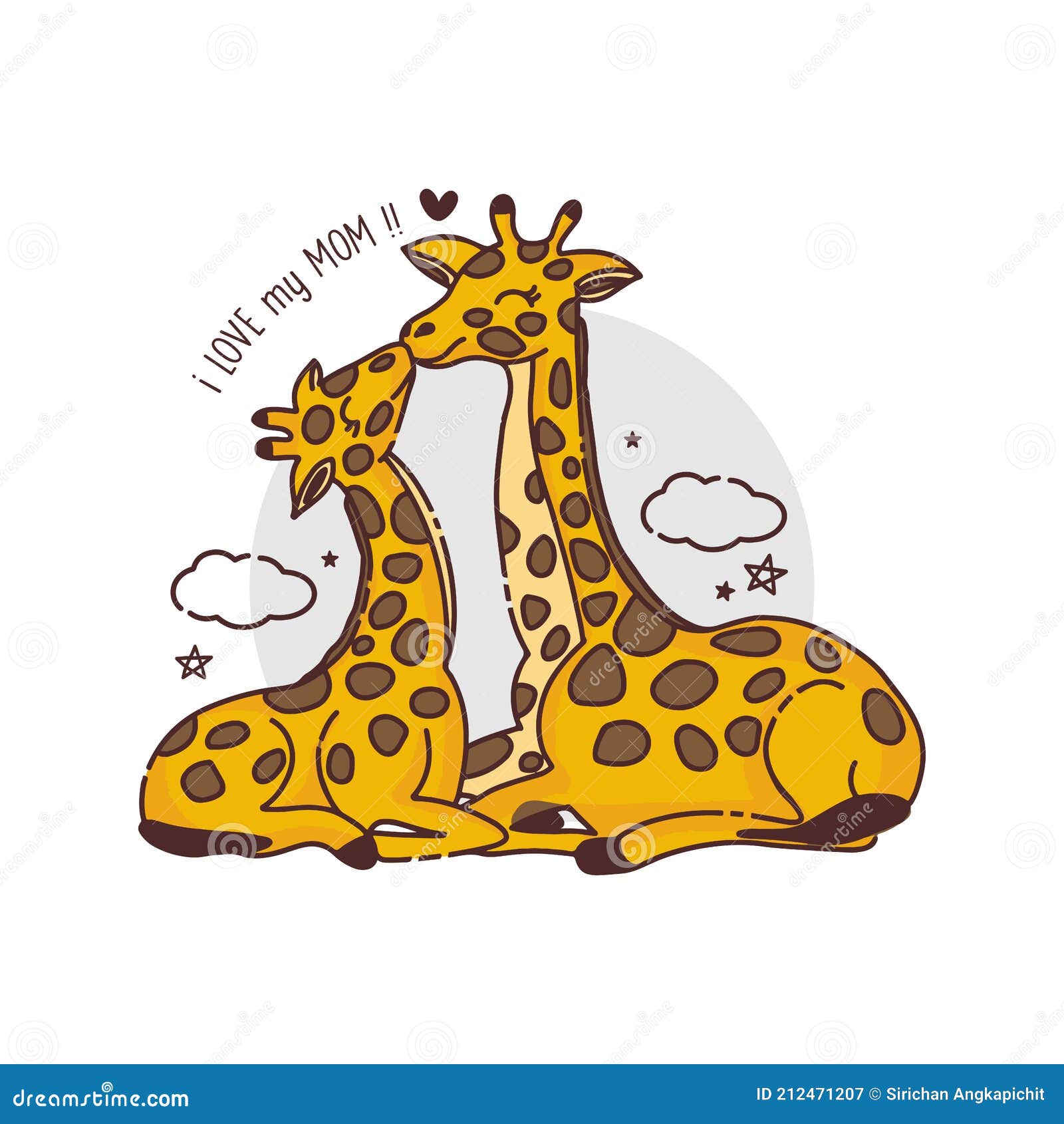 Mother`s Day Card with Giraffes.Giraffe Mother Kissing Baby Giraffe