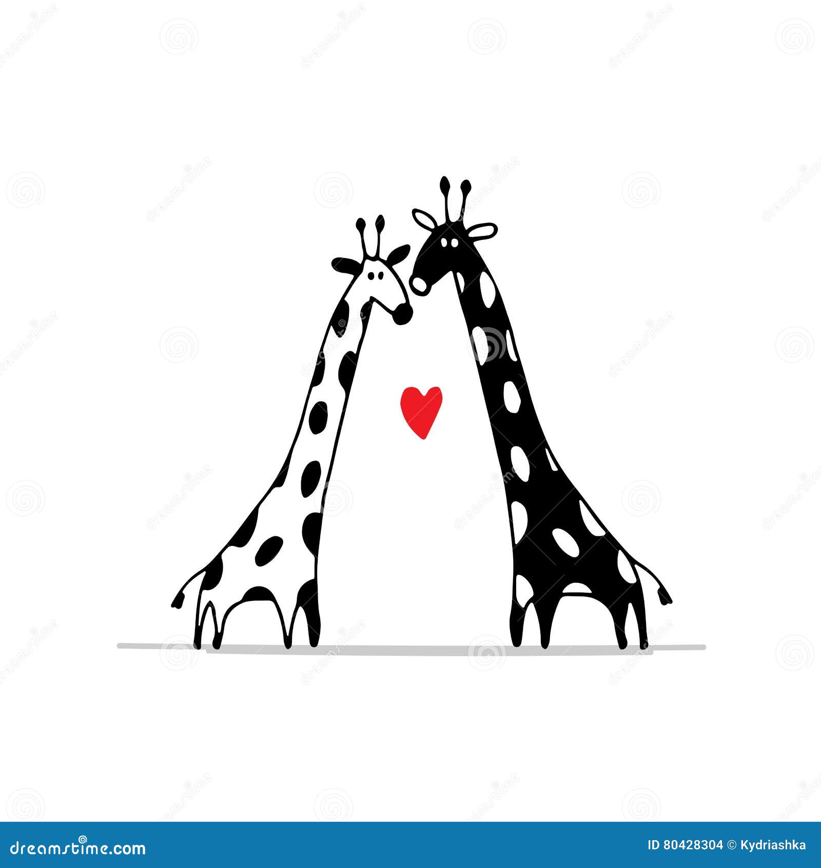 Giraffes Couple in Love, Sketch for Your Design Stock Vector ...