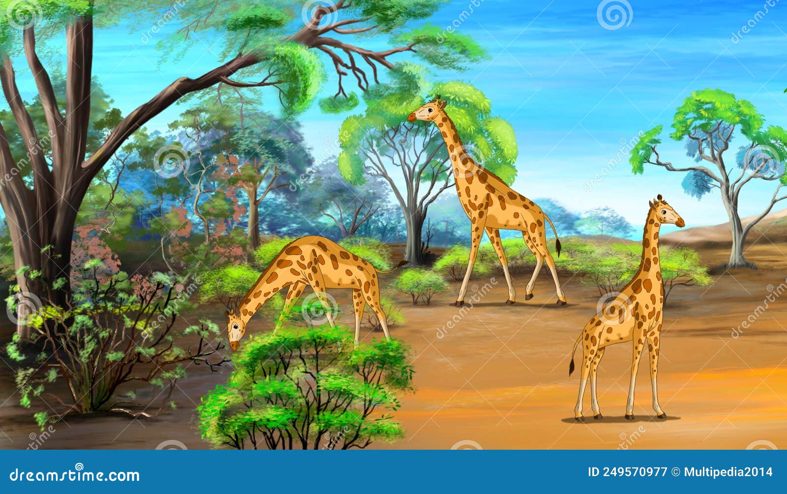 Giraffes In A Zoo Full Color Illustration | CartoonDealer.com #78001555