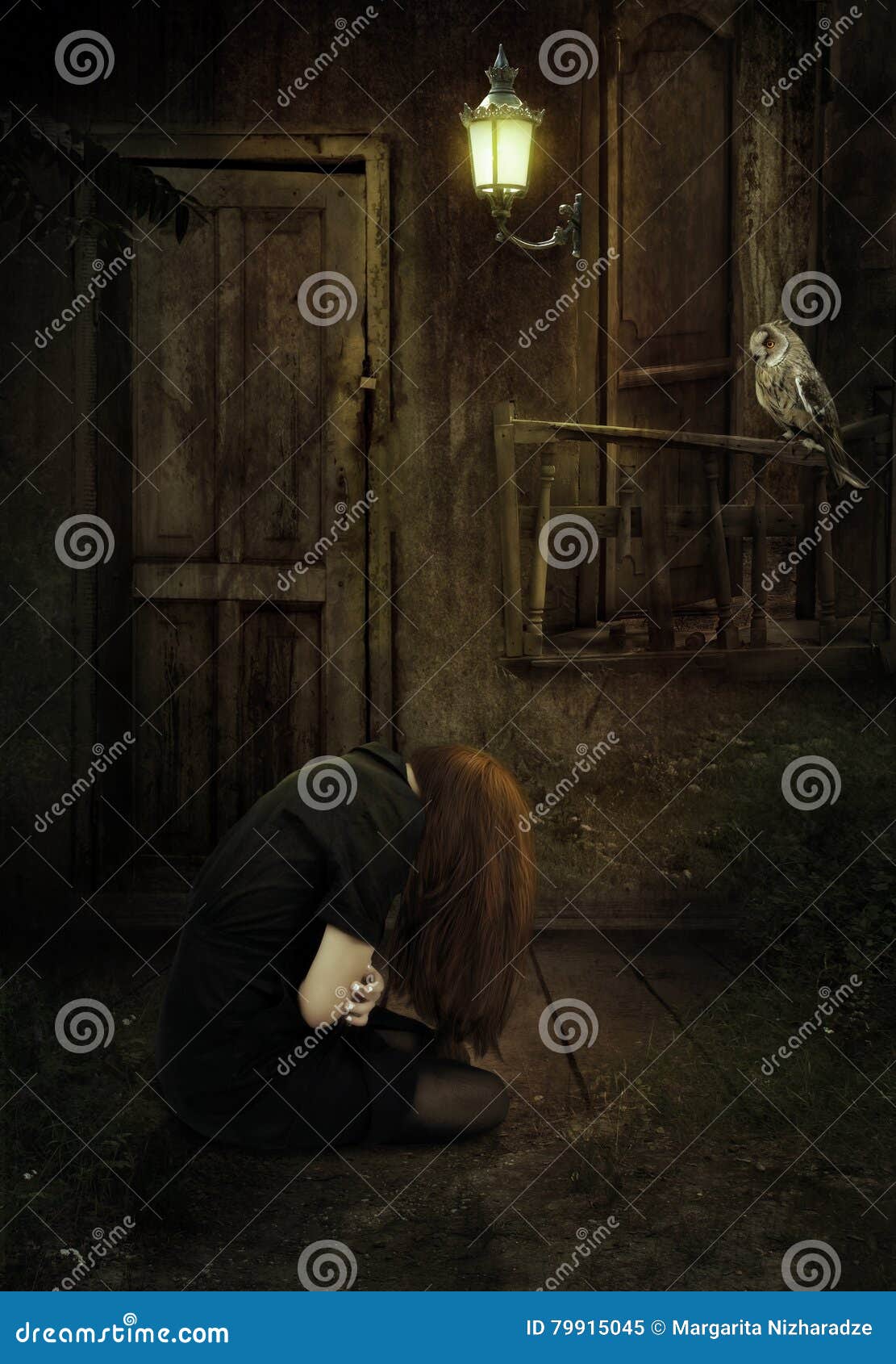 The Girl in an Abandoned House Stock Image - Image of posture, darkness ...
