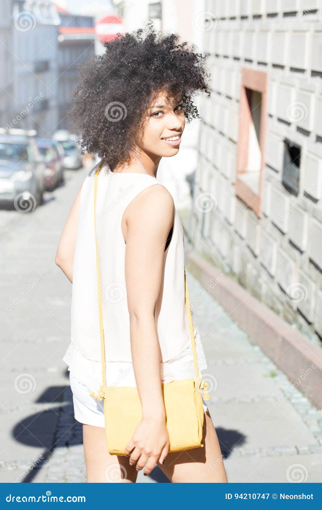 Girl with Afro Posing, Smiling. Stock Image - Image of makeup, city ...