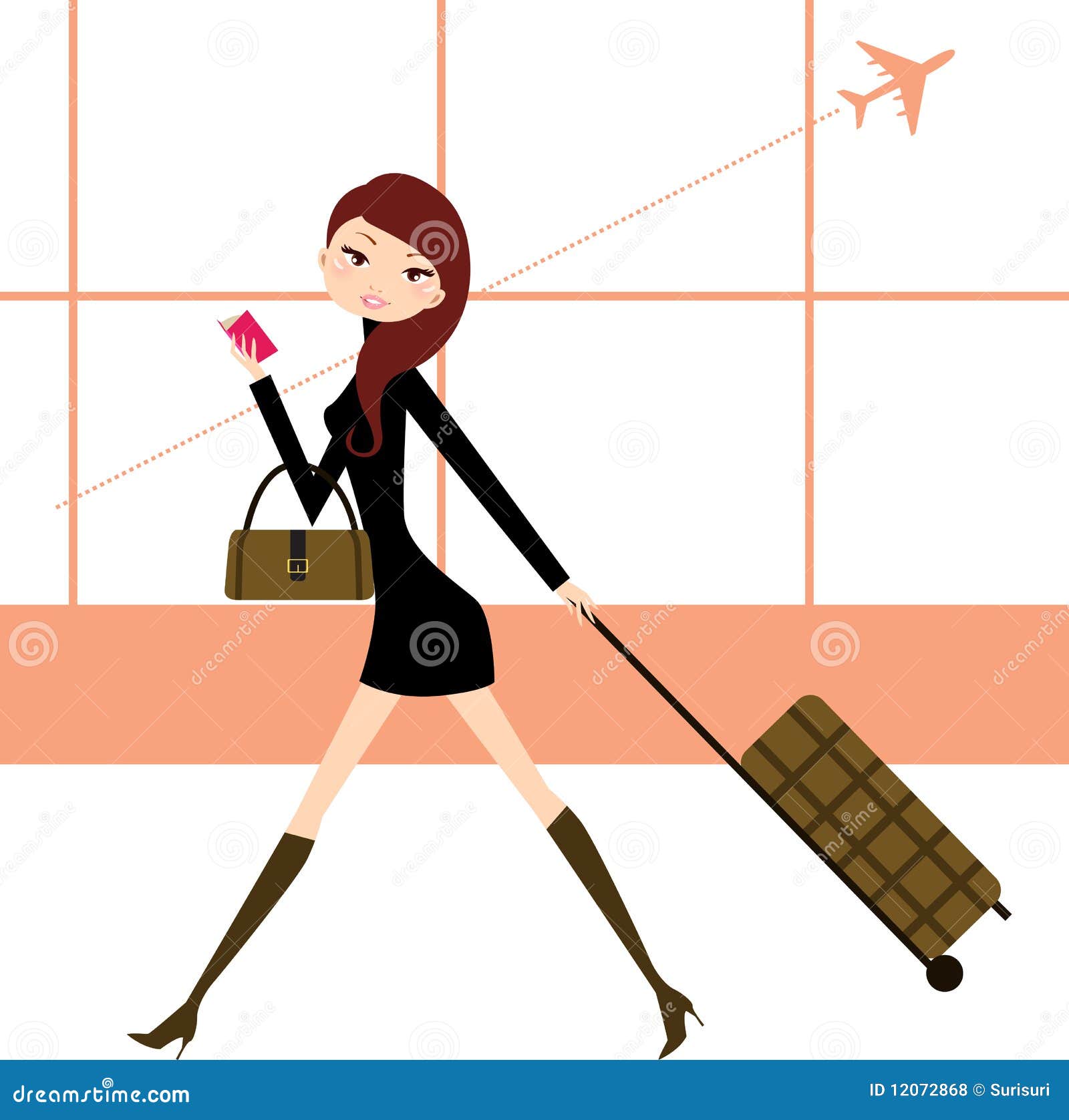 Girl in the airport stock vector. Illustration of adult - 12072868