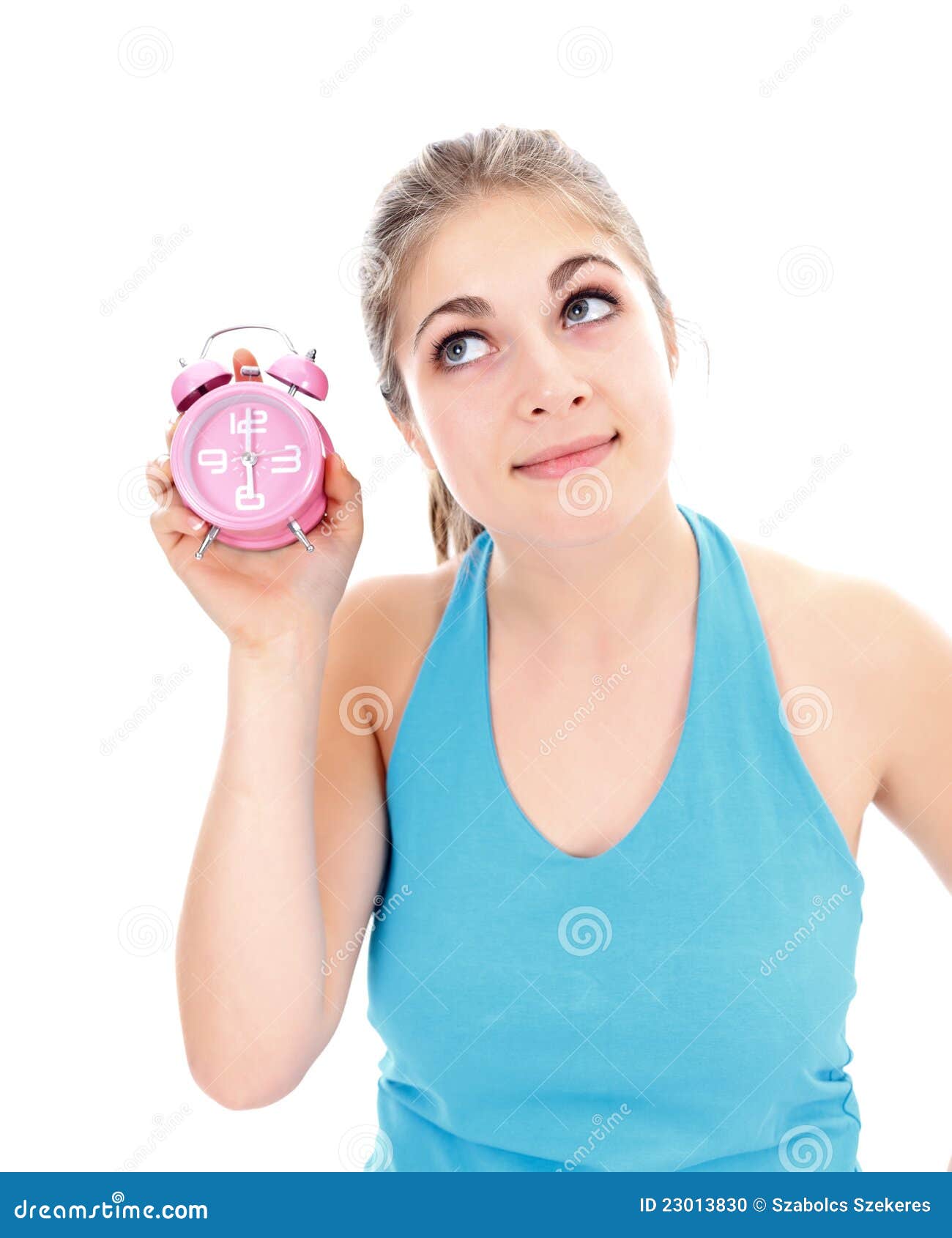 Girl with alarm clock stock photo. Image of minute, face 23013830