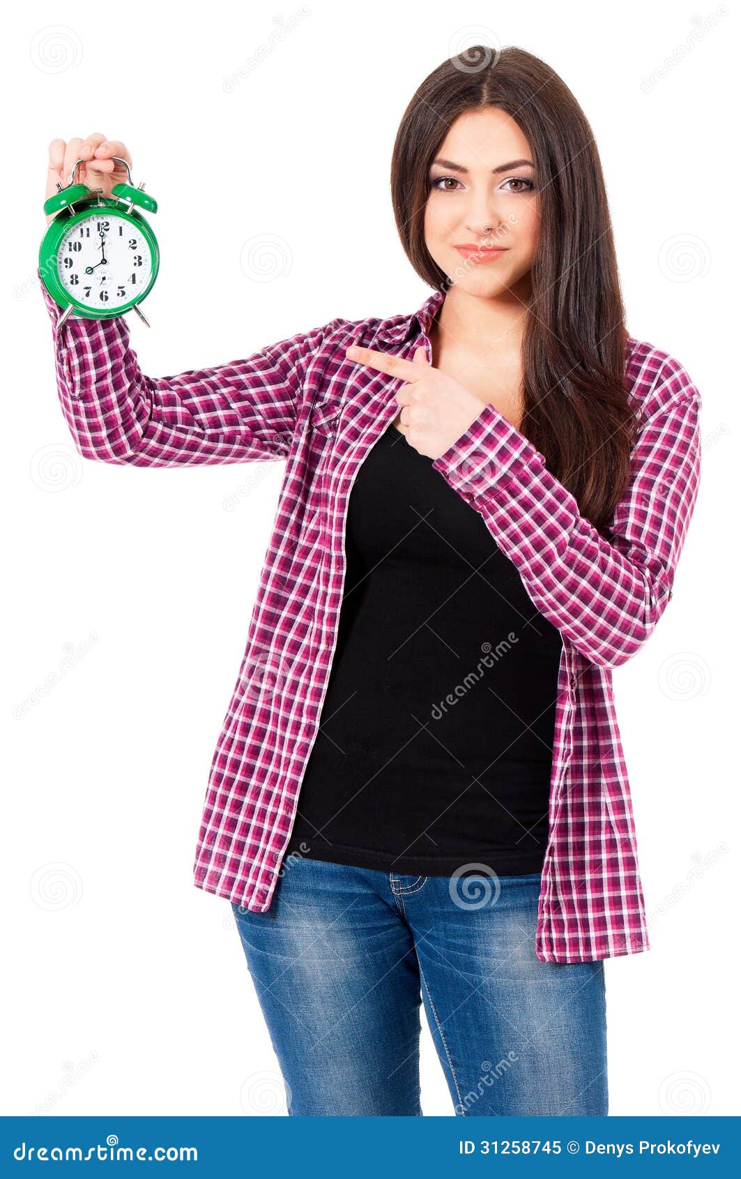Girl with alarm clock stock image. Image of morning, lady 31258745