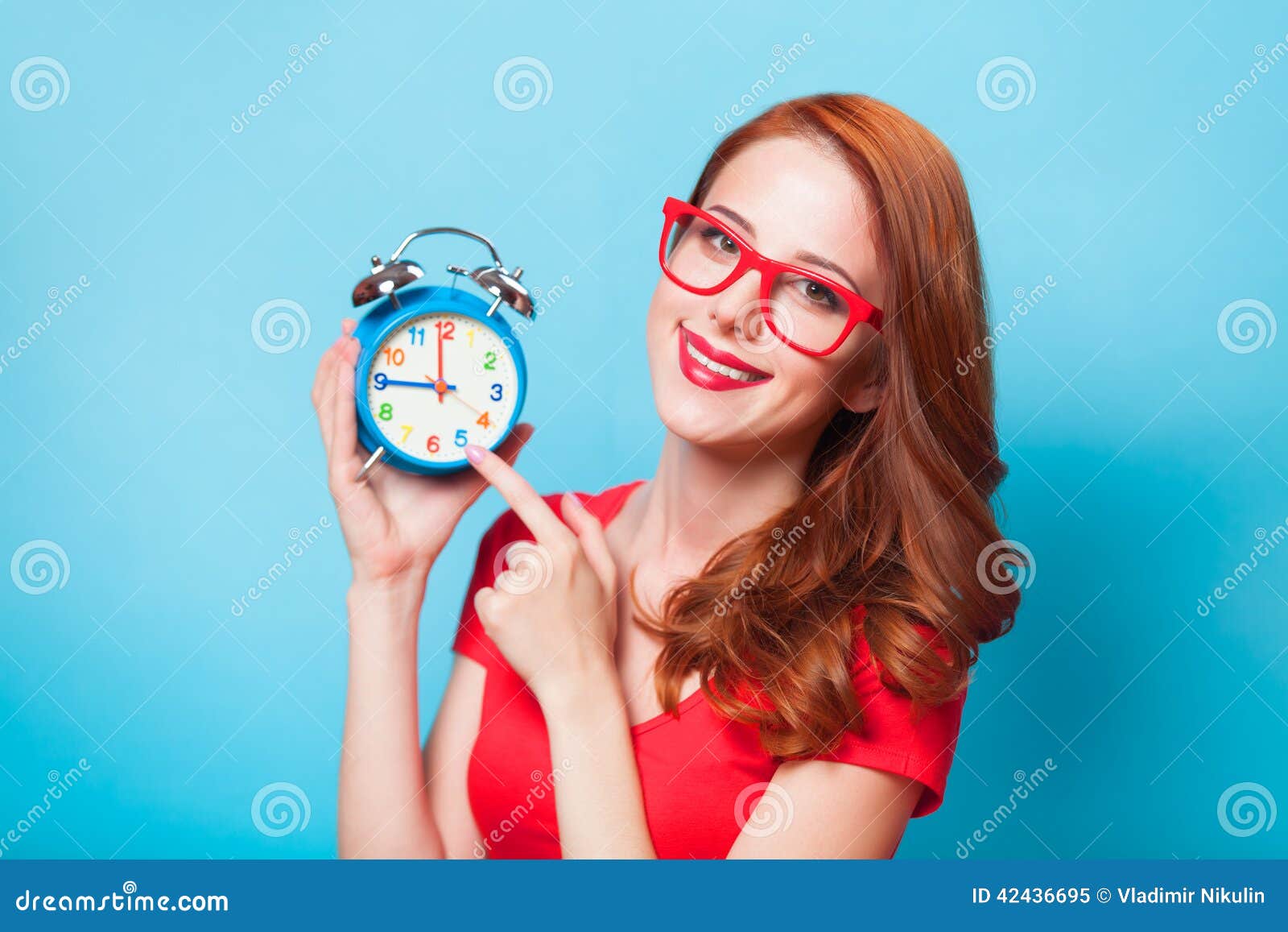 Girl with alarm clock stock image. Image of morning, bokeh 42436695