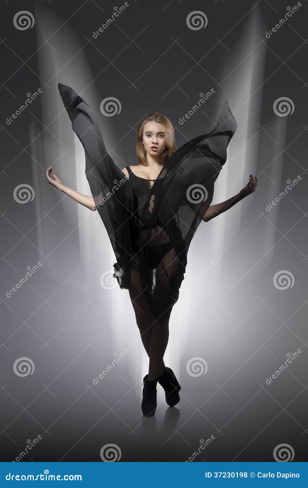 Fashion Woman Fluttering Transparent Dress Stock Photos - Free