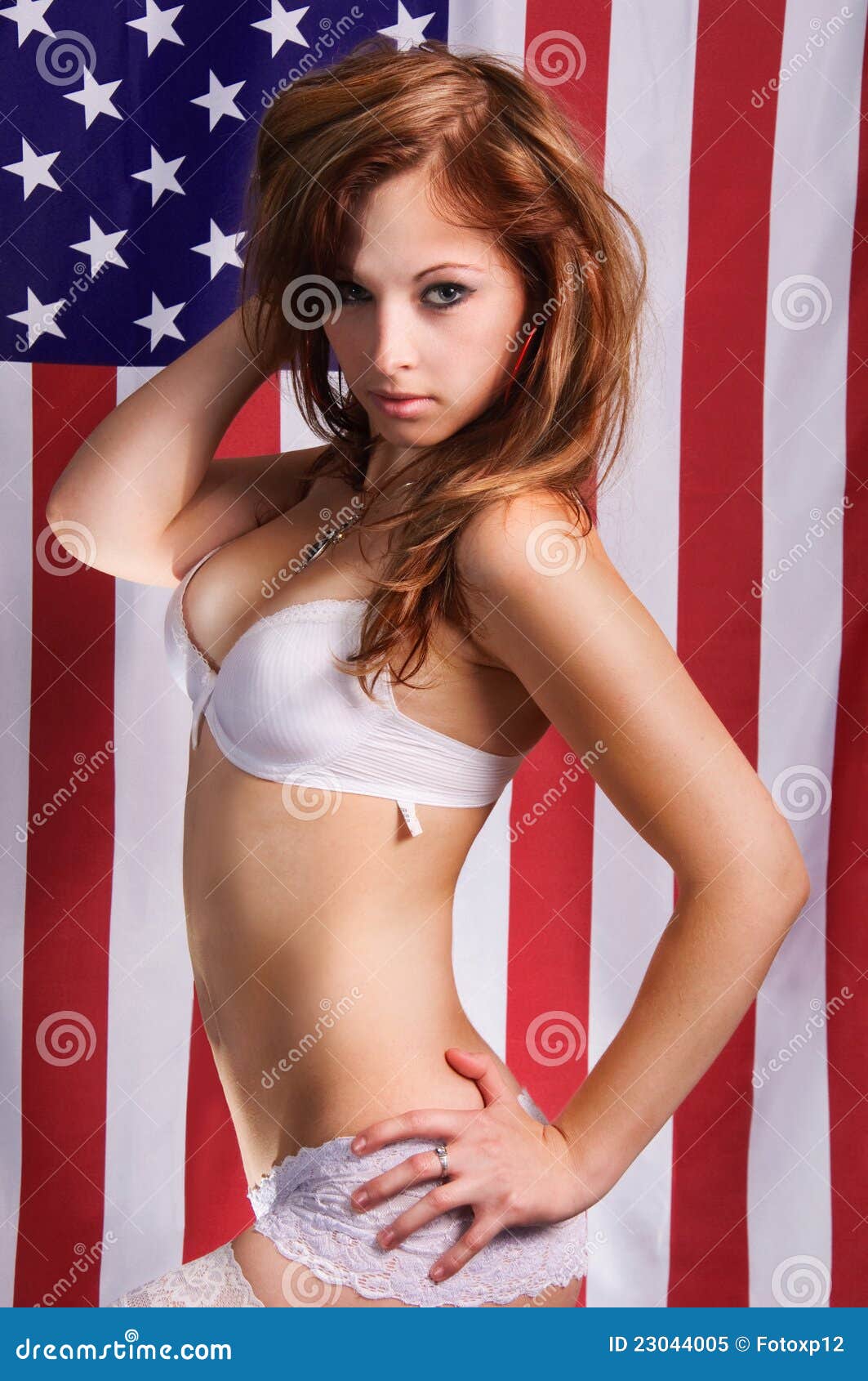 Girl with American flag stock image. Image of america 23044005