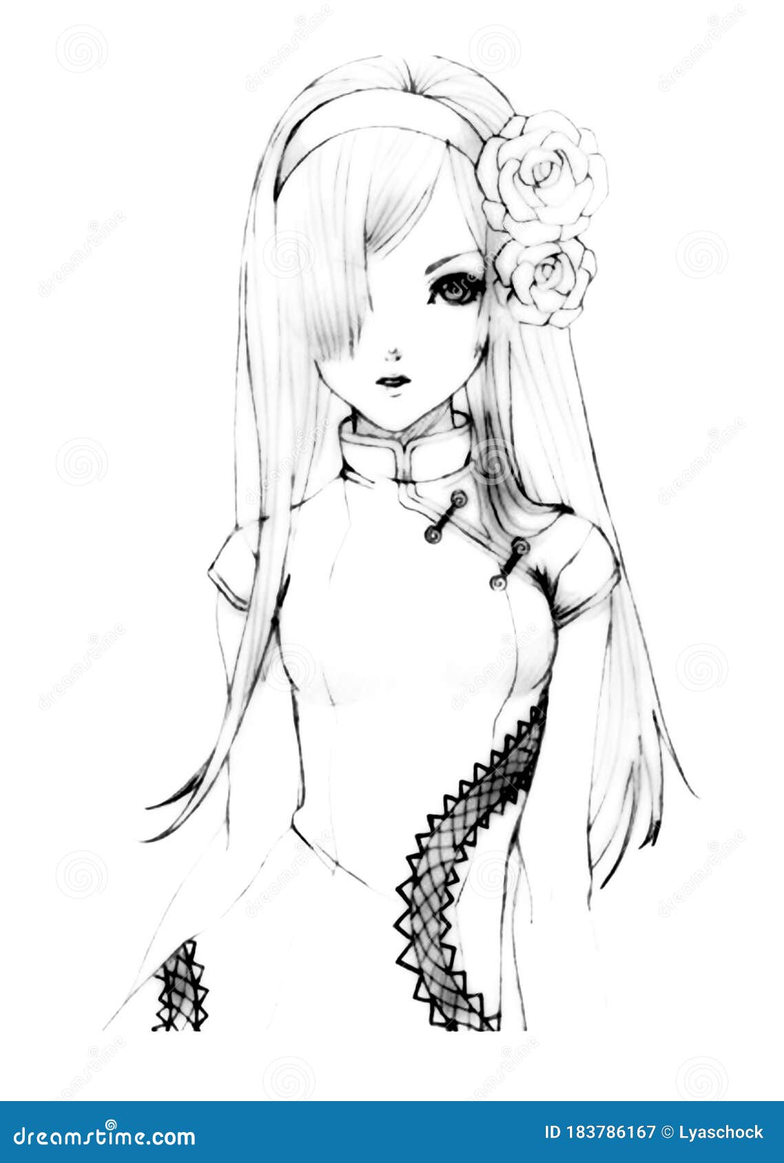 Girl Anime Character in Dress Portrait Stock Illustration  Illustration of  drawing dancer 183786167