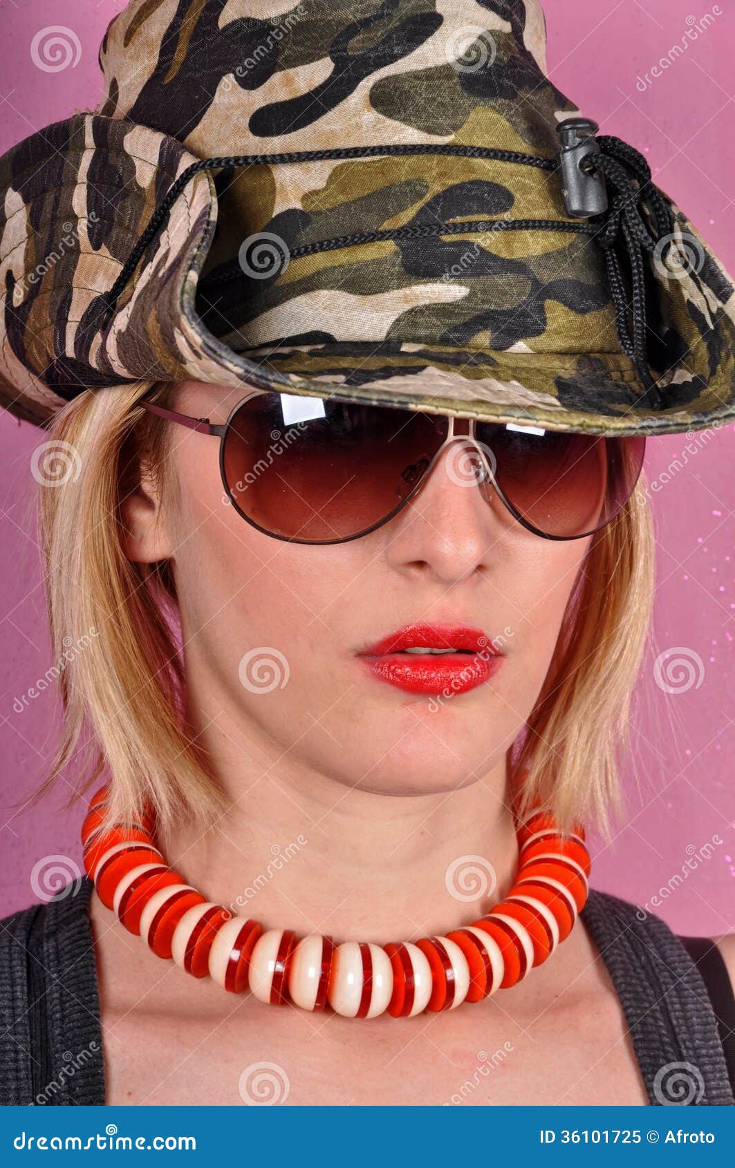 Girl with Army Hat and Sunglasses Stock Image Image of clothe, woman