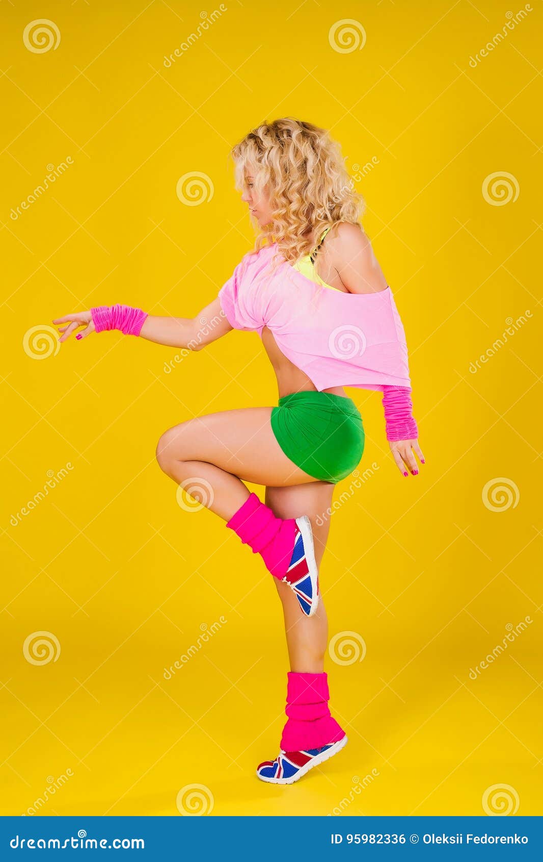 Girl Athlete Posing on Yellow Background Stock Photo - Image of ...