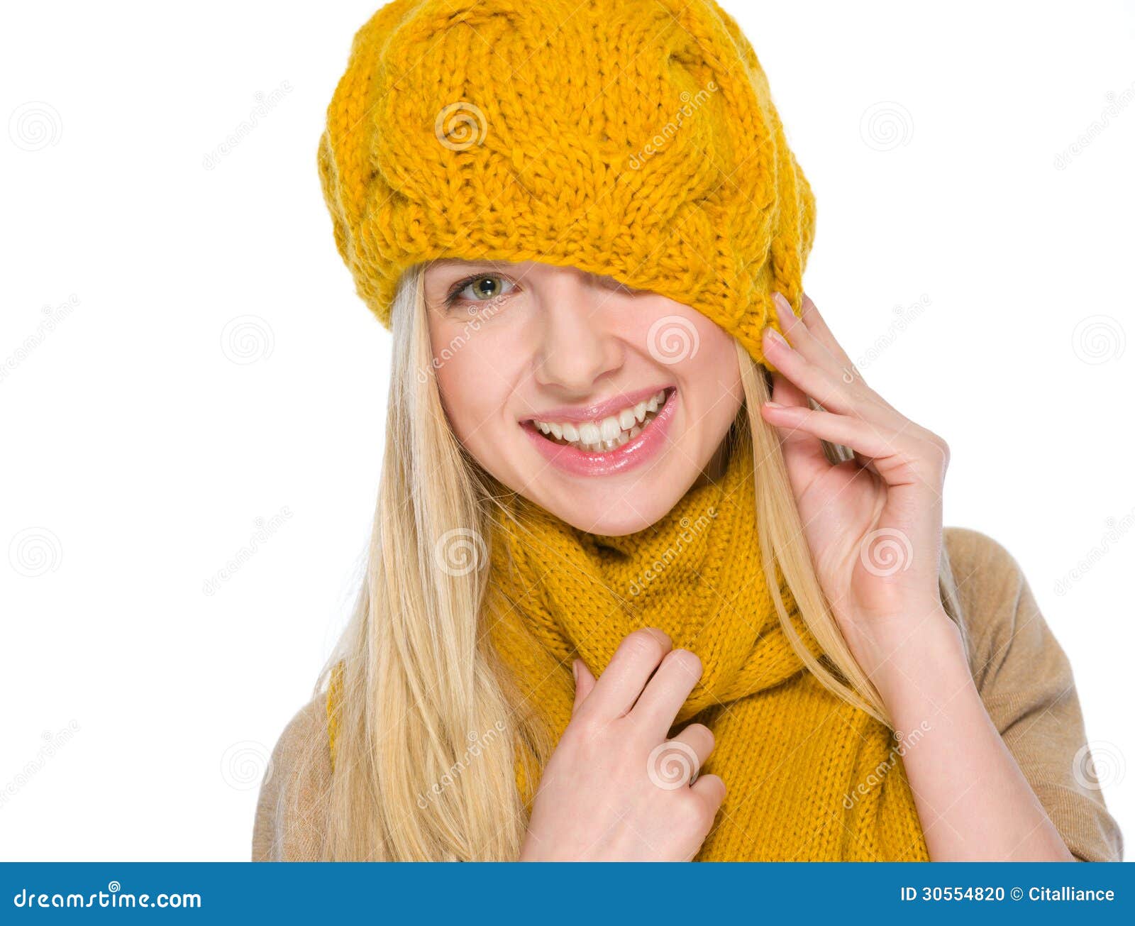 Girl in Autumn Clothes Pulling Hat Over Head Stock Photo - Image of ...