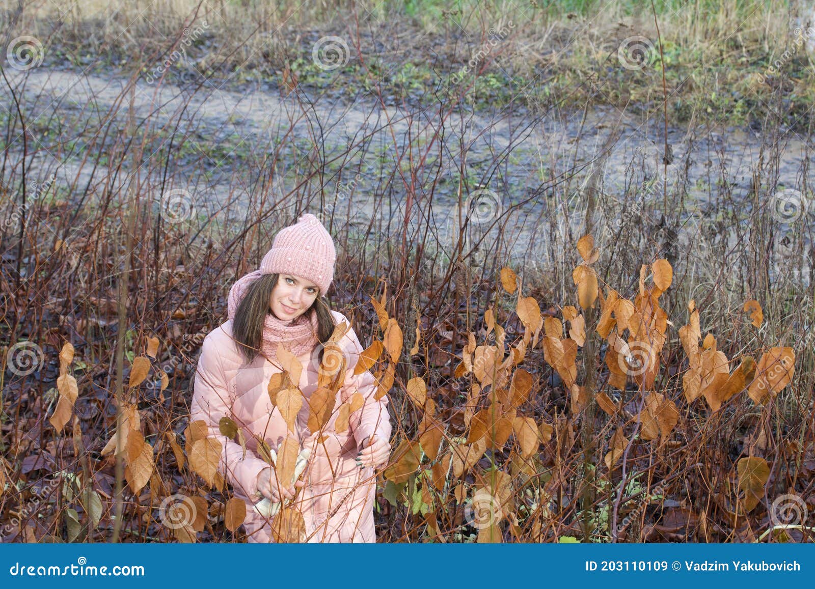 Girl in Autumn Clothes. Walking in Nature in the Park Stock Image ...