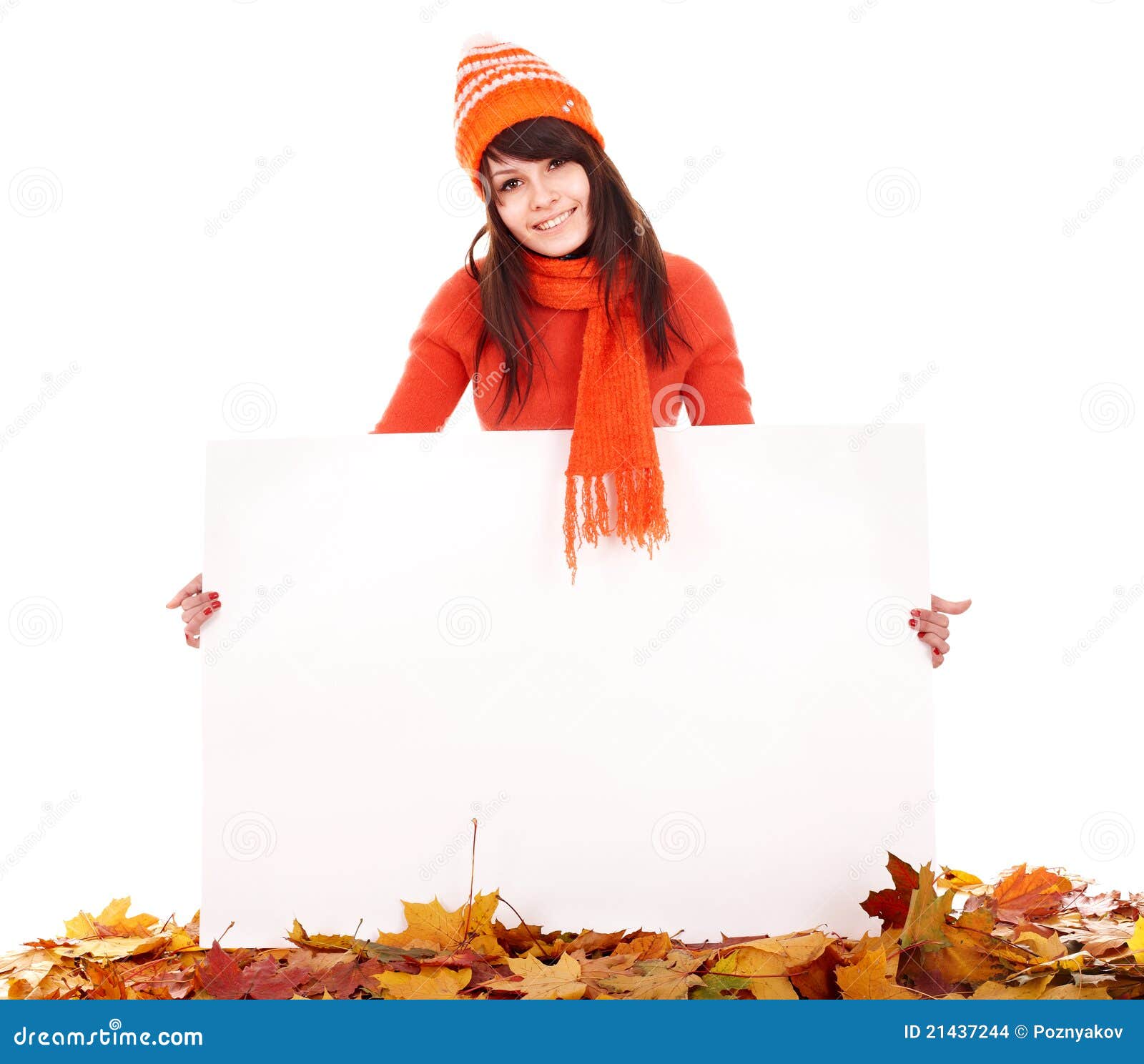 Girl in Autumn Orange Sweater Holding Banner. Stock Photo - Image of ...