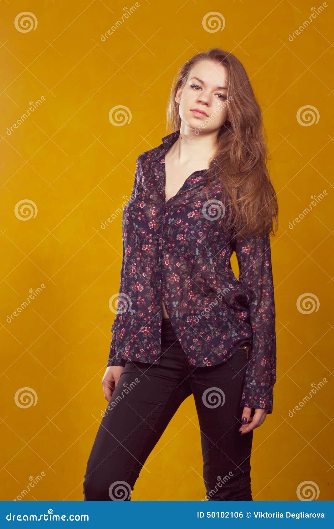 Girl on a Background of Orange Wall Stock Photo - Image of person ...