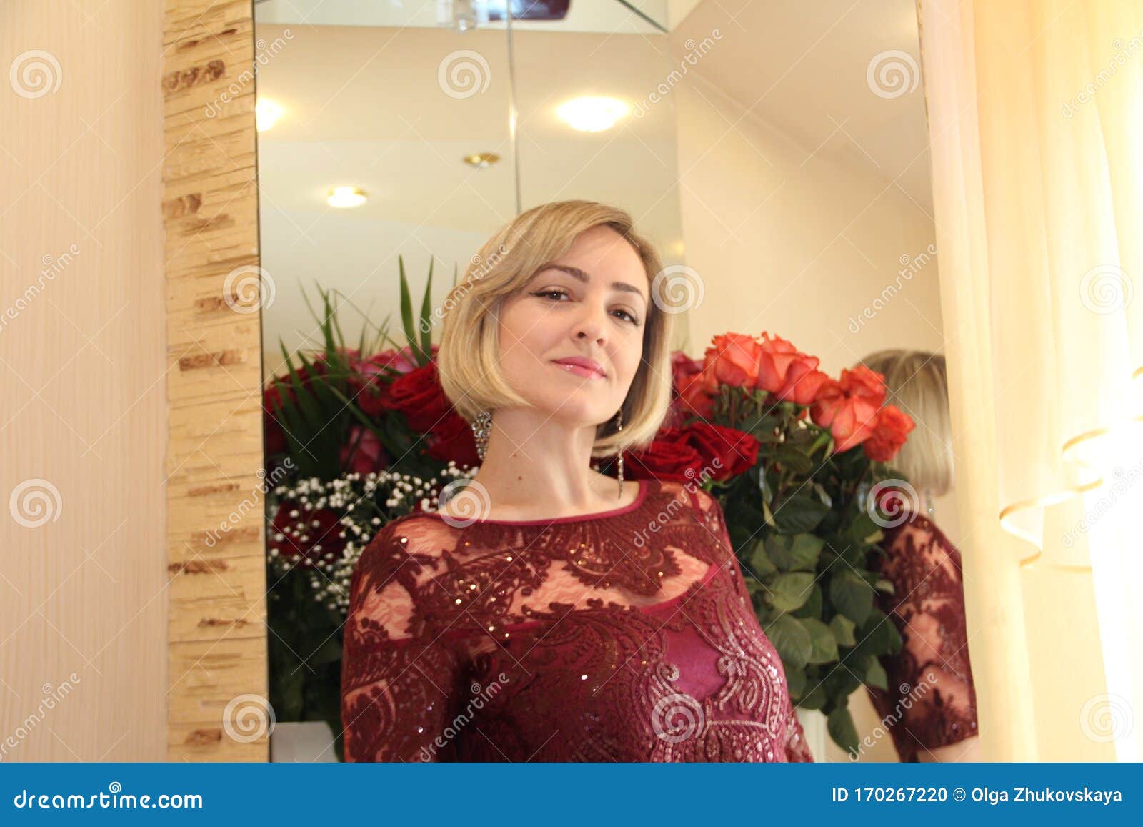 Girl on a Background of Roses Stock Photo Image of rose, blonde