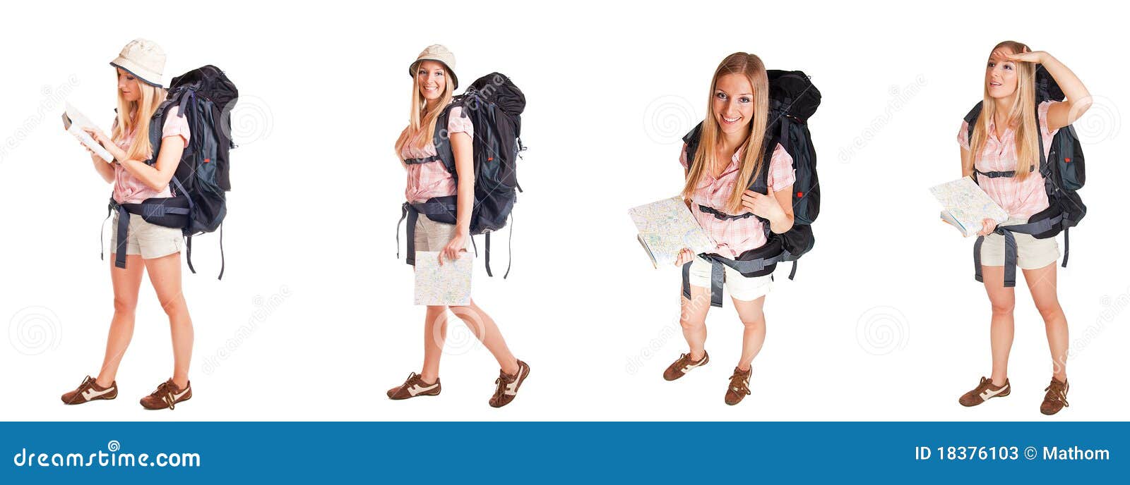 Girl with Backpack Isolated on White Different Pos Stock Image Image of girl, tour 18376103