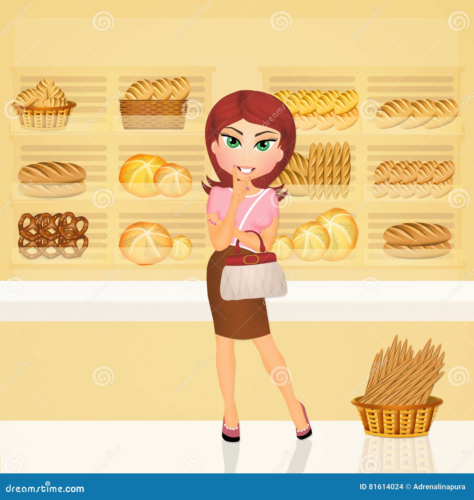Girl in the bakery stock illustration. Illustration of bread 81614024