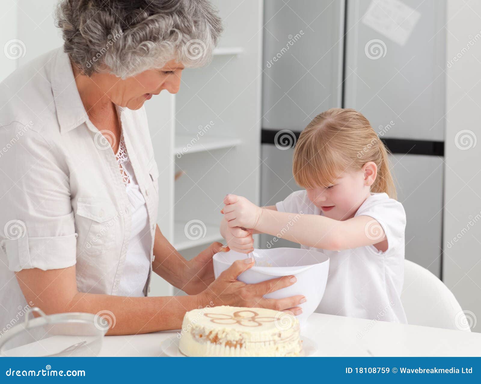 Girl Baking with Her Grandmother Stock Image Image of bake, cake