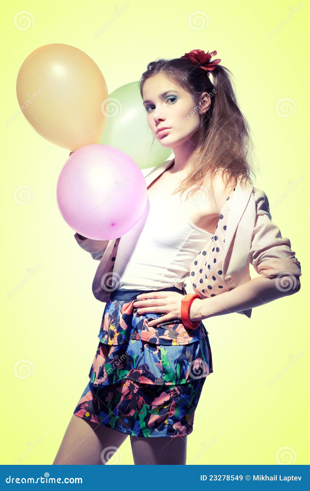 Girl with balloons stock image. Image of green, glamour - 23278549