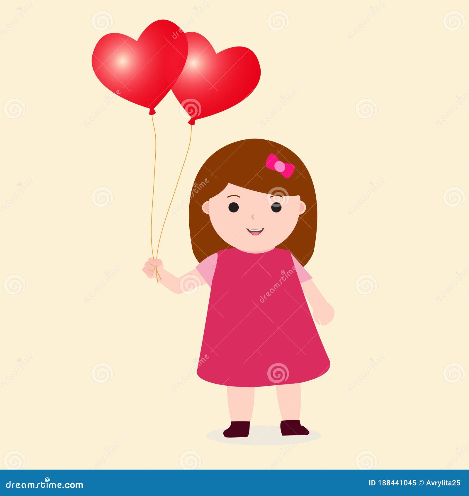 Little Girl Holding Heart Love Balloon Vector Stock Vector