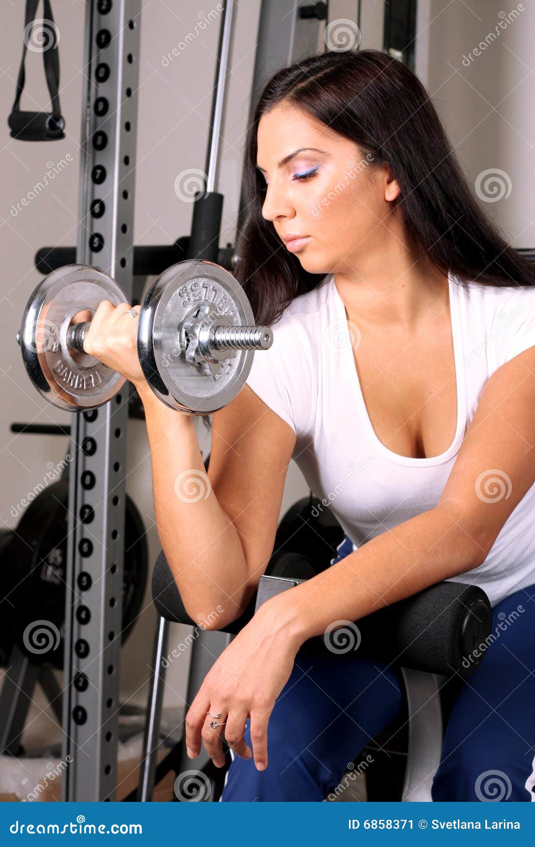 Girl with barbell stock image. Image of fitness, shaping 6858371