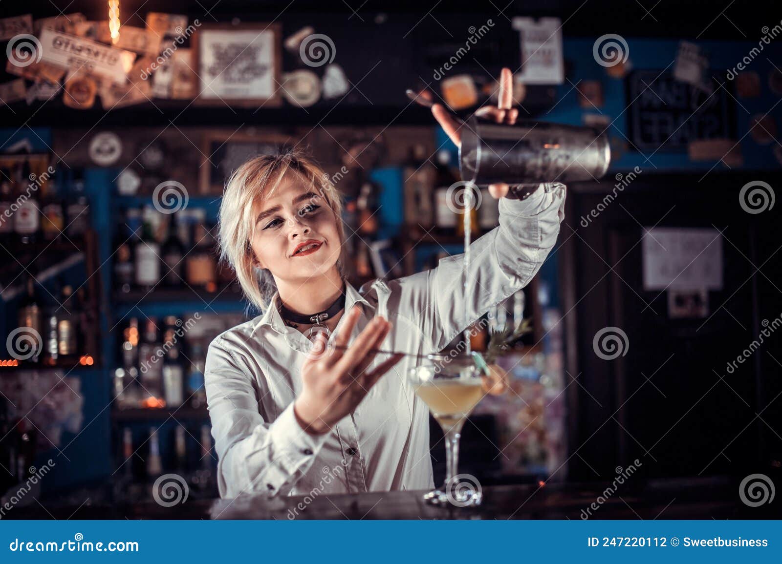 Girl Barman Creates a Cocktail at the Alehouse Stock Photo - Image of ...