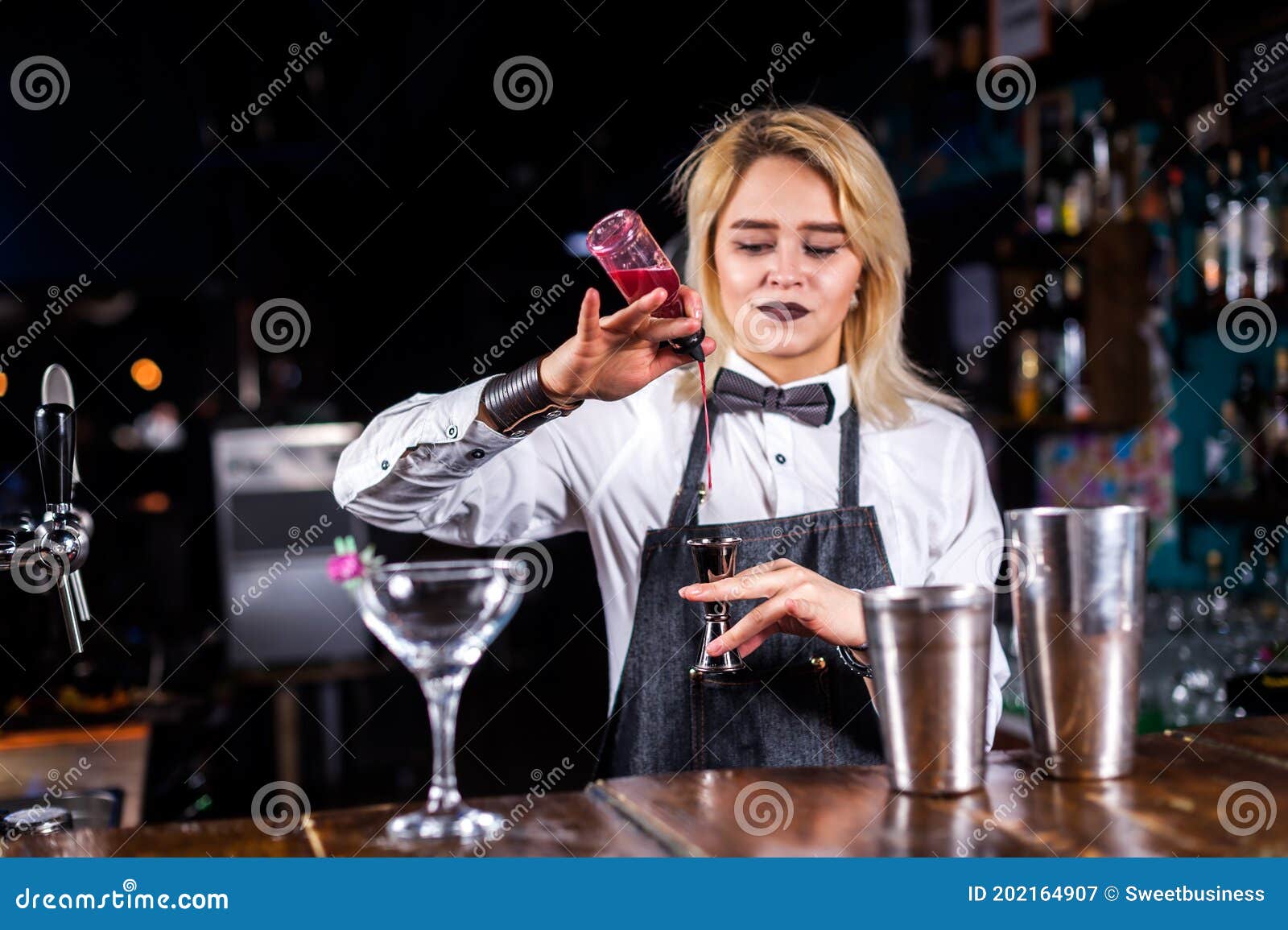 Girl Barman Creates a Cocktail at the Brasserie Stock Image - Image of ...