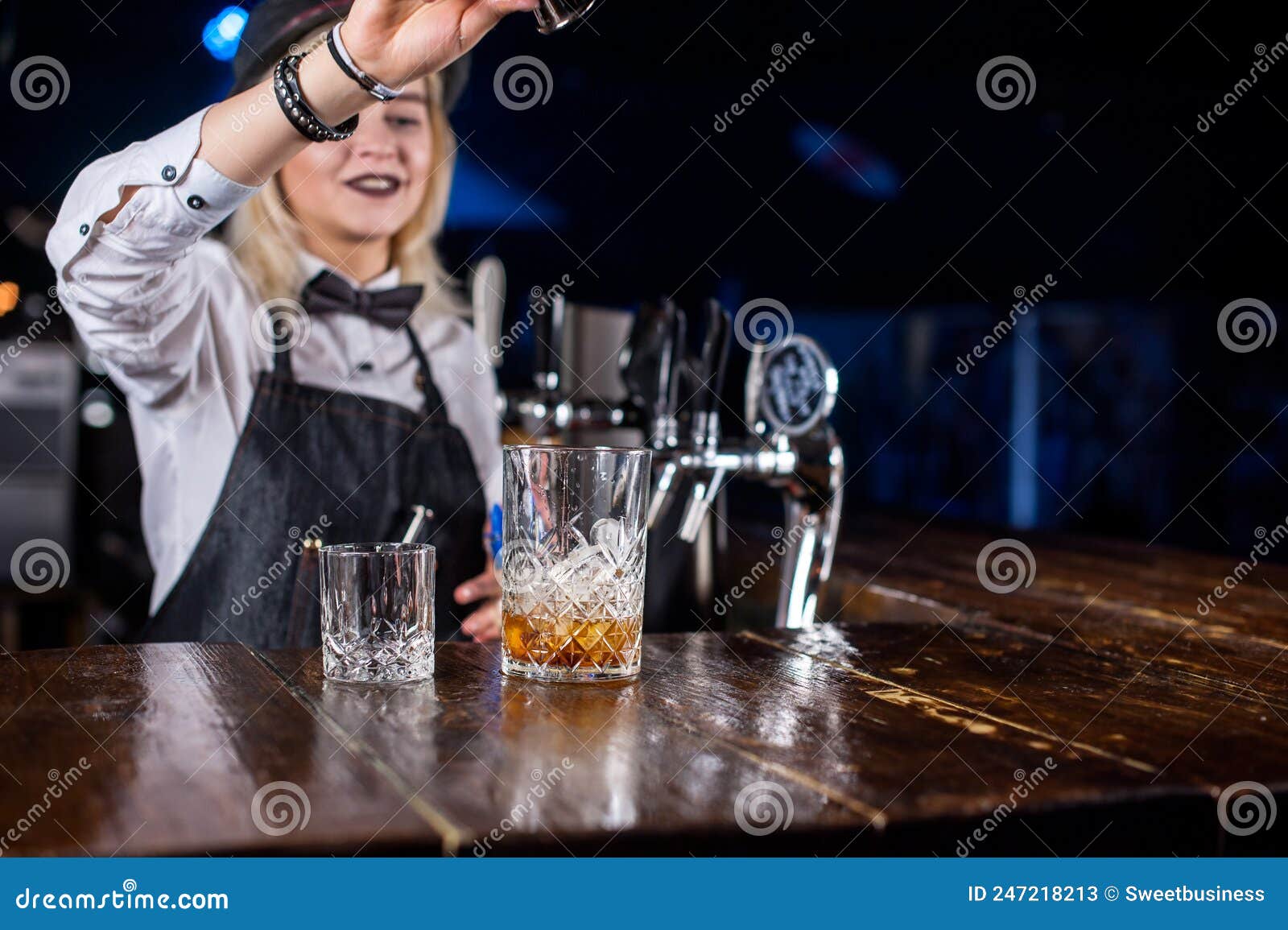Girl Barman Formulates a Cocktail in the Brasserie Stock Image - Image ...