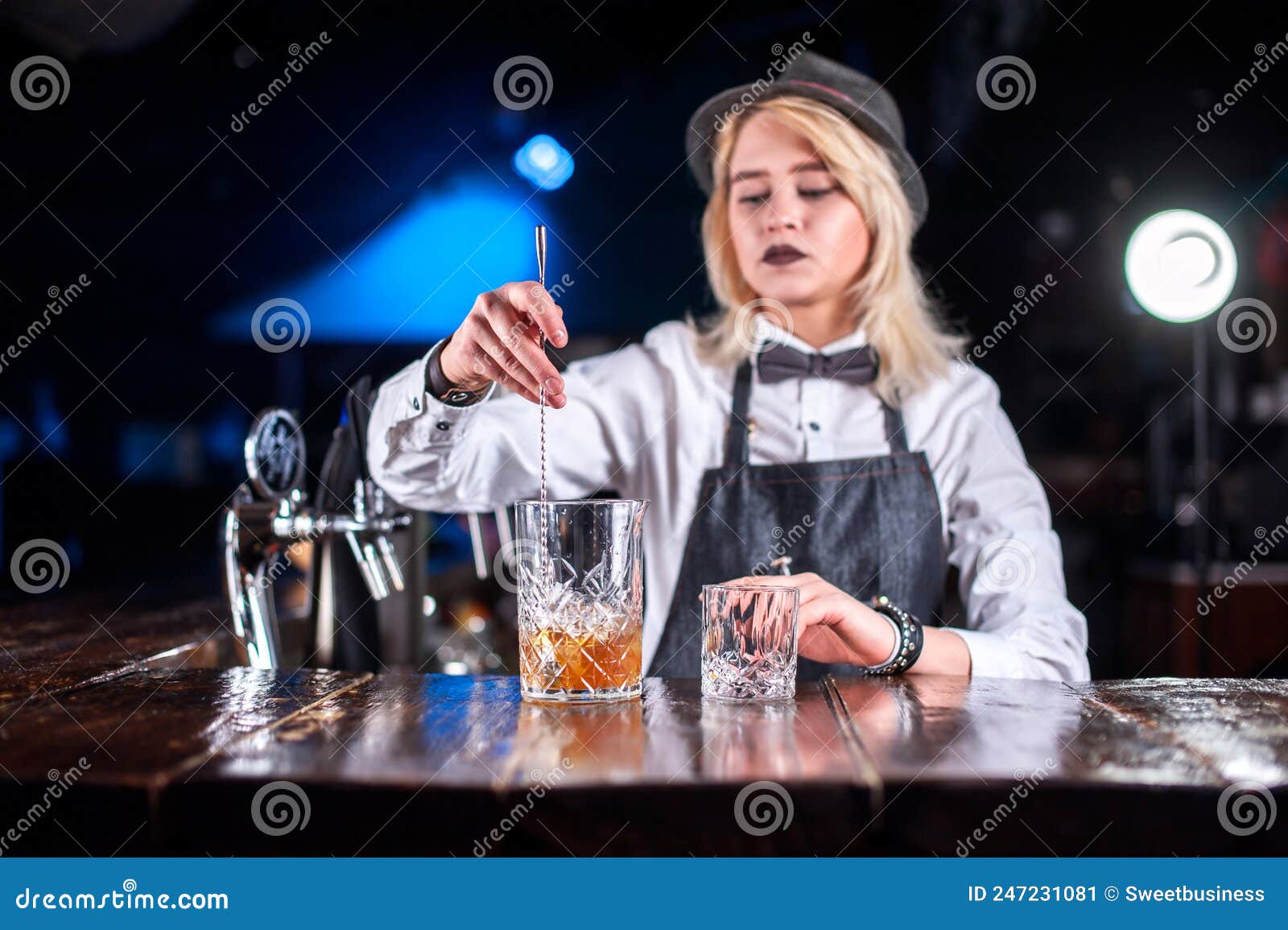 Girl Barman Makes a Cocktail at the Taproom Stock Image - Image of ...