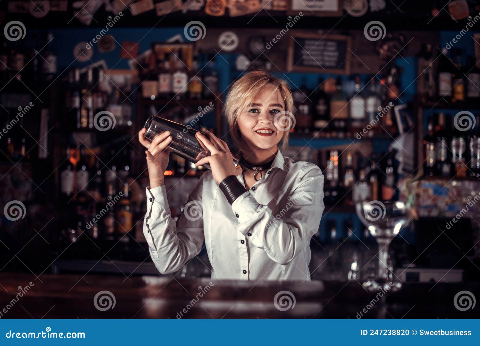 Girl Barman Mixes a Cocktail in the Taproom Stock Photo - Image of ...