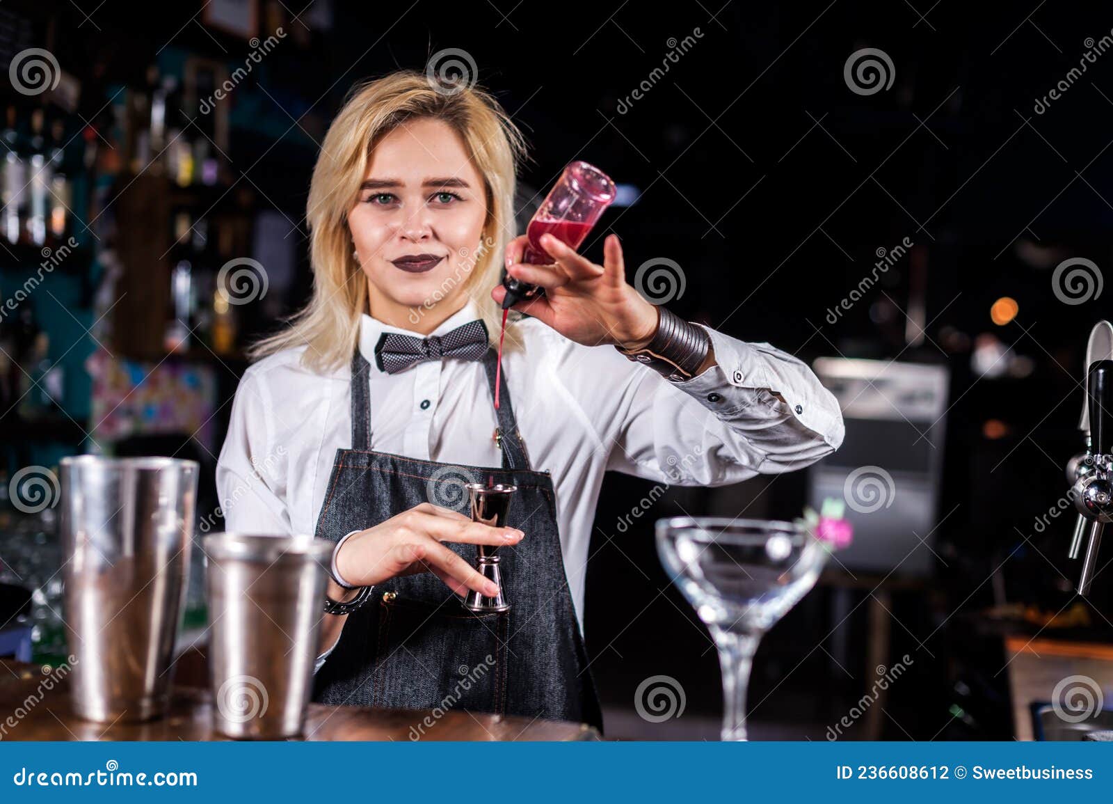 Girl Bartender Concocts a Cocktail in the Beerhall Stock Photo - Image ...