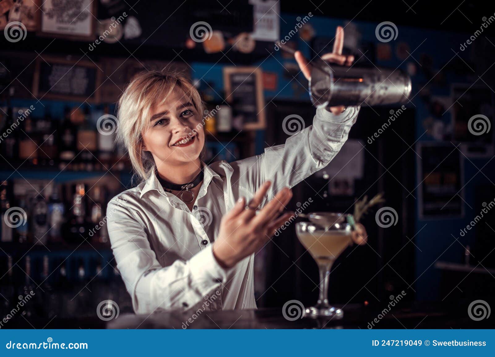 Girl Bartender Concocts a Cocktail in the Brasserie Stock Image - Image ...