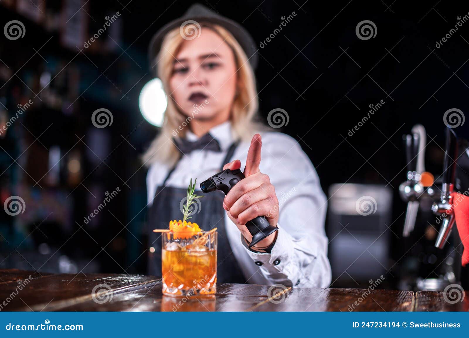 Girl Bartender Mixes a Cocktail in the Bar Stock Photo - Image of ...