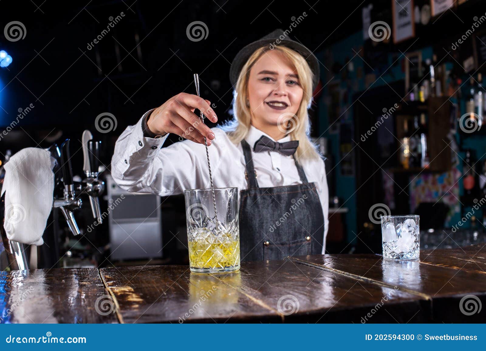 Girl Bartender Concocts a Cocktail at the Saloon Stock Photo - Image of ...