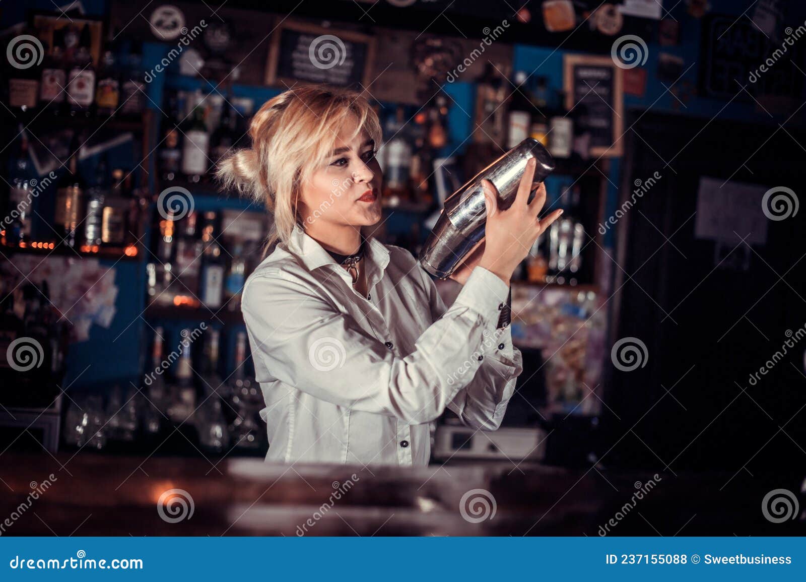 Girl Bartender Concocts a Cocktail at the Saloon Stock Photo - Image of ...