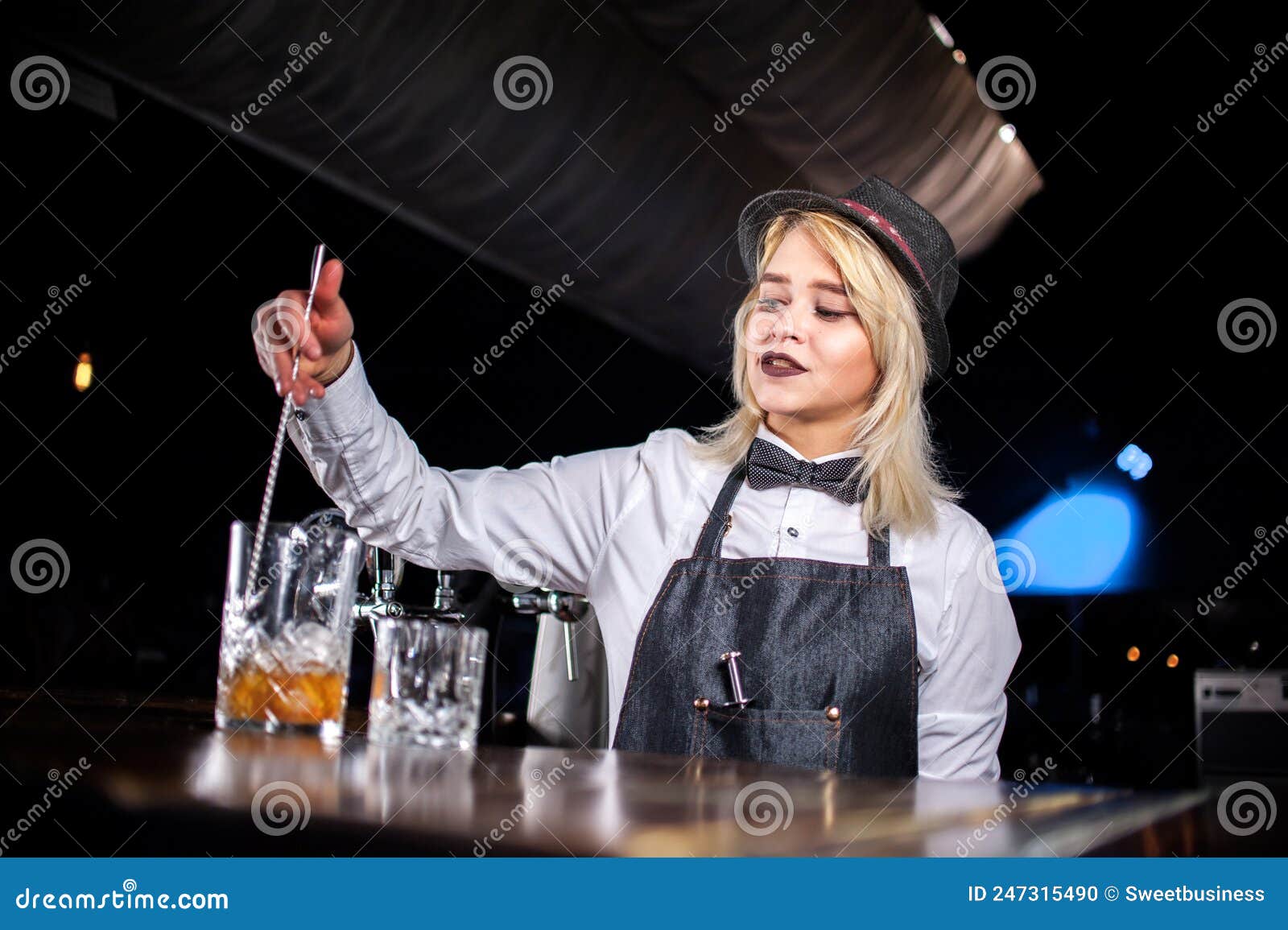 Girl Barman Concocts a Cocktail in the Beerhouse Stock Photo - Image of ...