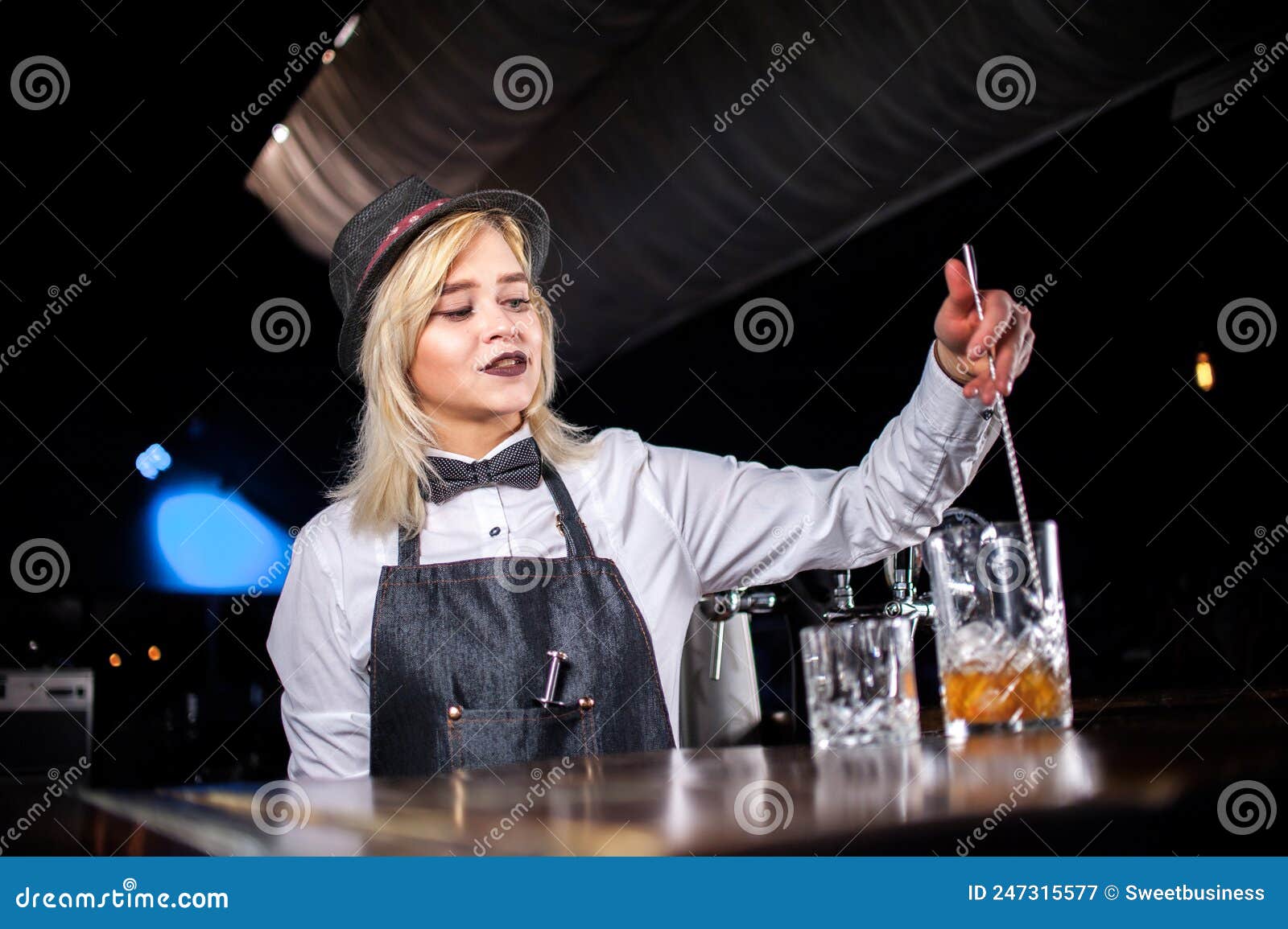 Girl Barman Concocts a Cocktail in the Beerhouse Stock Image - Image of ...