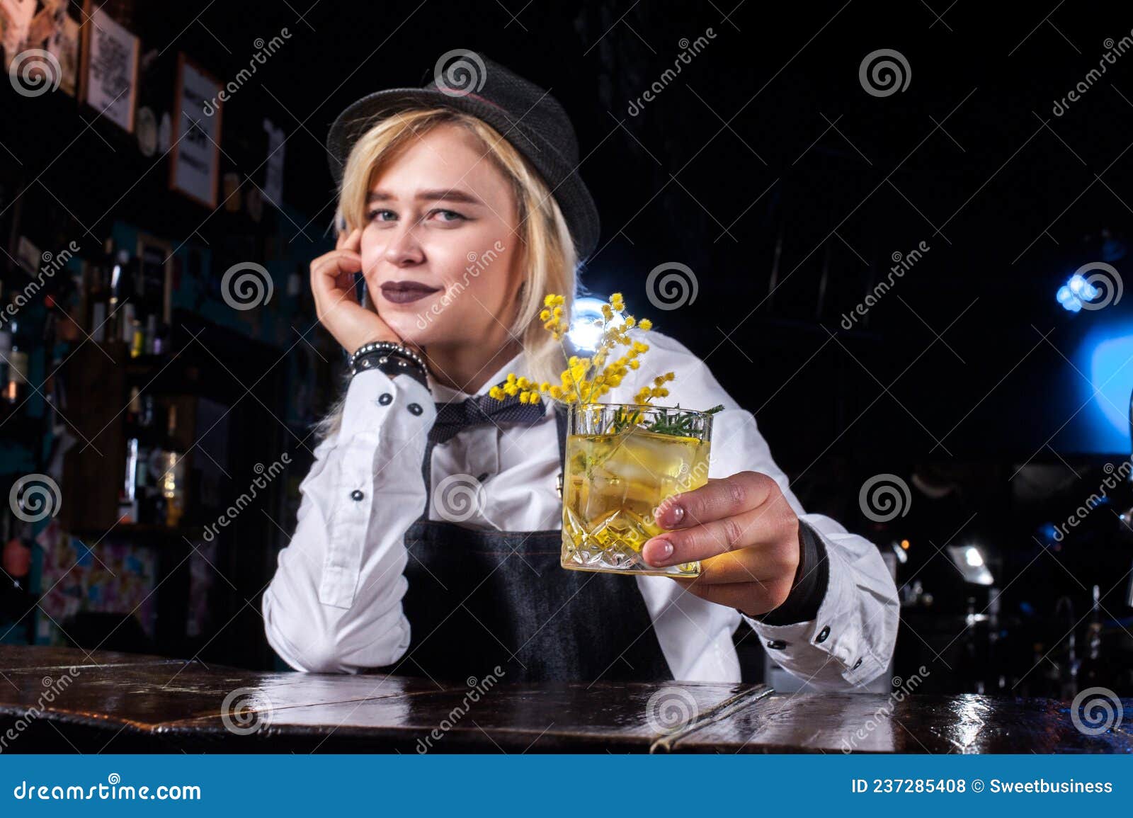 Girl Bartender Makes a Cocktail on the Brasserie Stock Photo - Image of ...